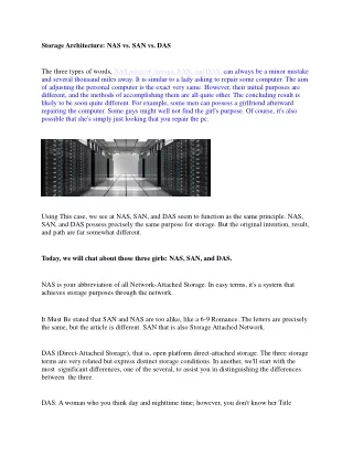 Storage Architecture: NAS vs. SAN vs. DAS