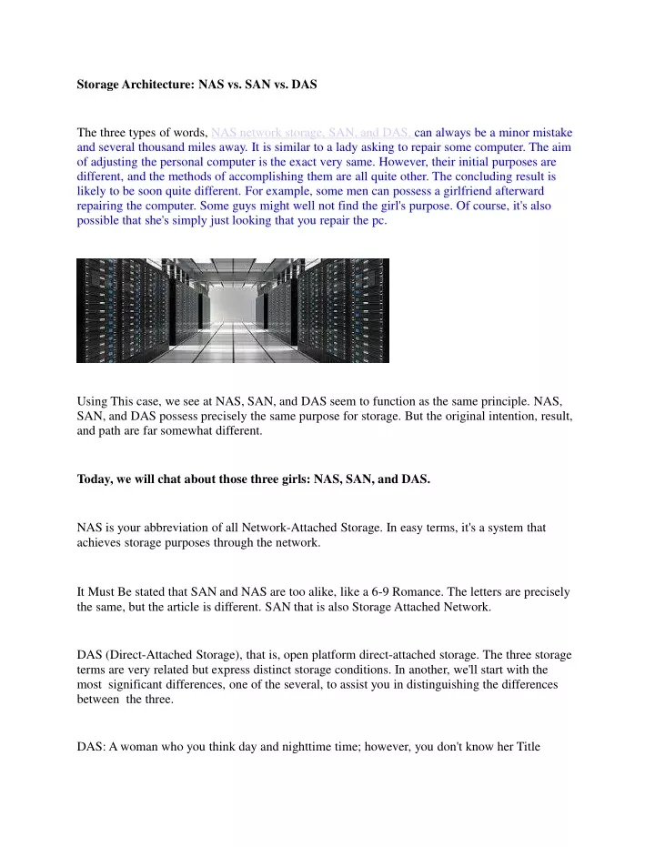 storage architecture nas vs san vs das the three