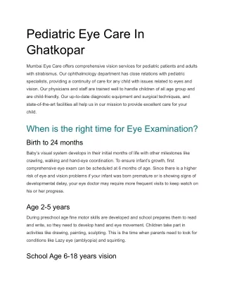 Pediatric Eye Care In Ghatkopar