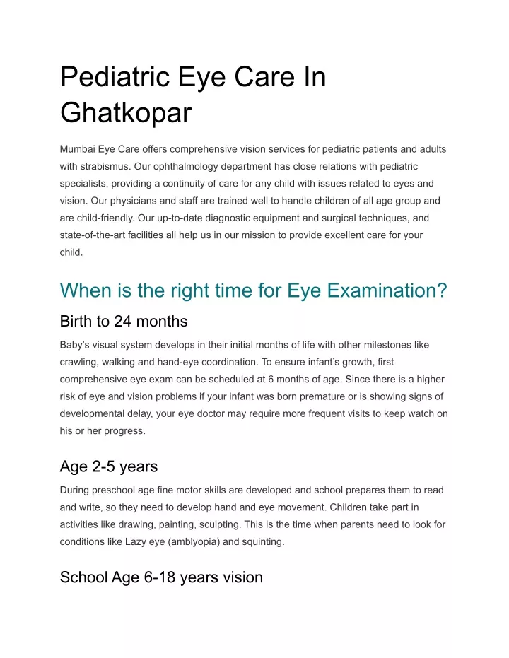 pediatric eye care in ghatkopar