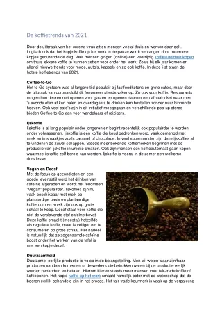 de koffietrends van 2021 door de uitbraak