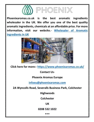 Wholesaler of Aromatic Ingredients in UK | Phoenixaromas.co.uk