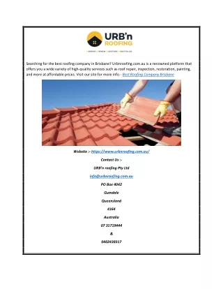 Best Roofing Company Brisbane | Urbnroofing.com.au
