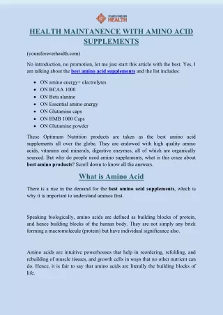 health maintanence with amino acid supplements