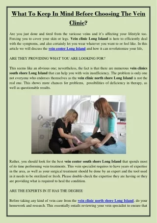 what to keep in mind before choosing the vein