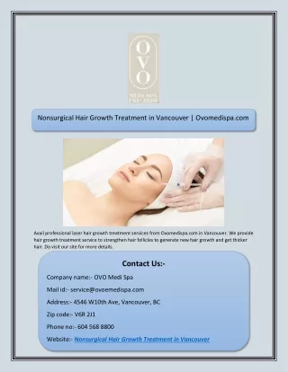Nonsurgical Hair Growth Treatment in Vancouver | Ovomedispa.com