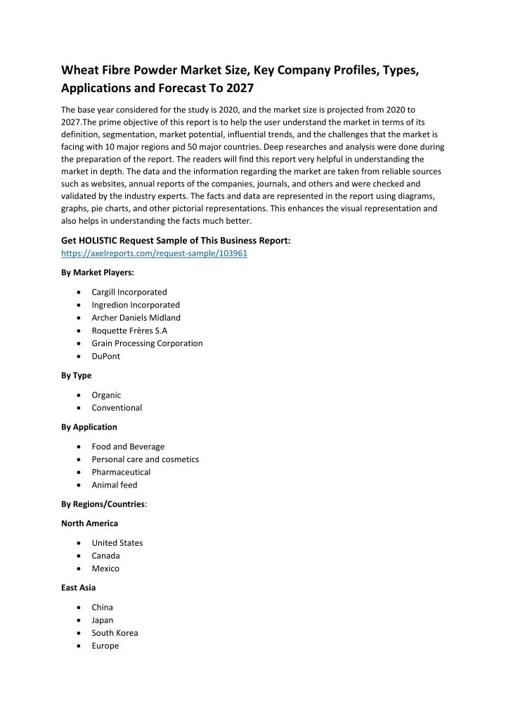 wheat fibre powder market size key company