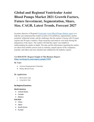 Global and Regional Ventricular Assist Blood Pumps Market 2021 Growth Factors, Future Investment, Segmentation, Share, S