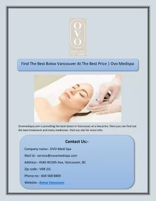 Find The Best Botox Vancouver At The Best Price | Ovo Medispa