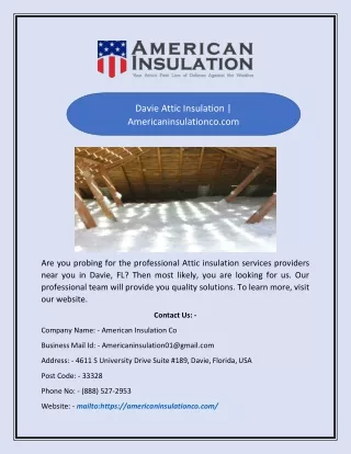 Davie Attic Insulation | Americaninsulationco.com