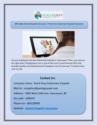 Affordable Animal Hospital Vancouver | Point Grey Veterinary Hospital Vancouver