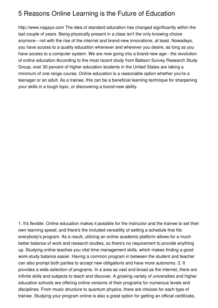 PPT - 5 Reasons Online Learning is the Future of Education PowerPoint ...