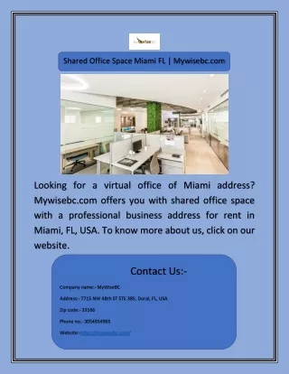 Shared Office Space Miami FL | Mywisebc.com