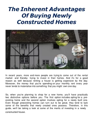 The Inherent Advantages Of Buying Newly Constructed Homes