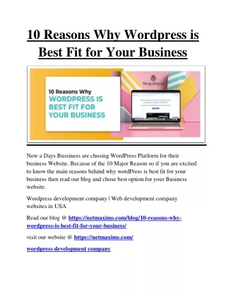 10 Reasons Why Wordpress is Best Fit for Your Business