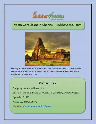 vastu consultant in chennai subhavaastu com