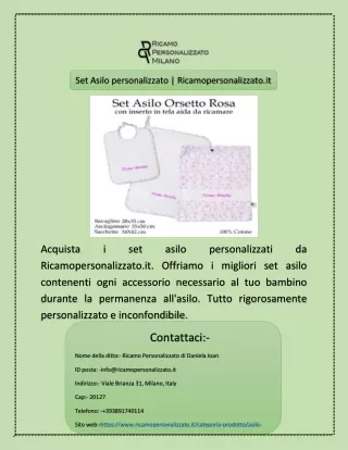 set asilo personalizzato ricamopersonalizzato it