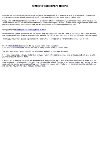 Best Broker for binary options
