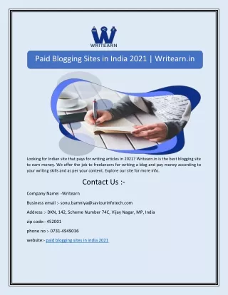 Paid Blogging Sites in India 2021 | Writearn.in