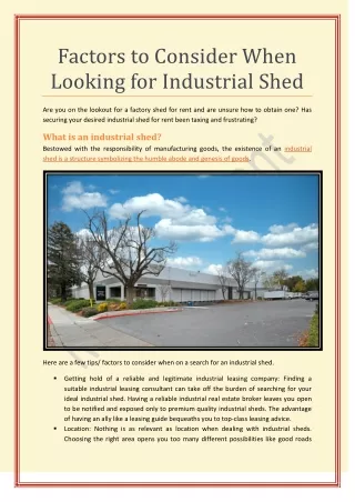 Factors to Consider When Looking for Industrial Shed | RSH Consultant