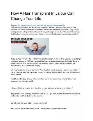 How A Hair Transplant In Jaipur Can Change Your Life