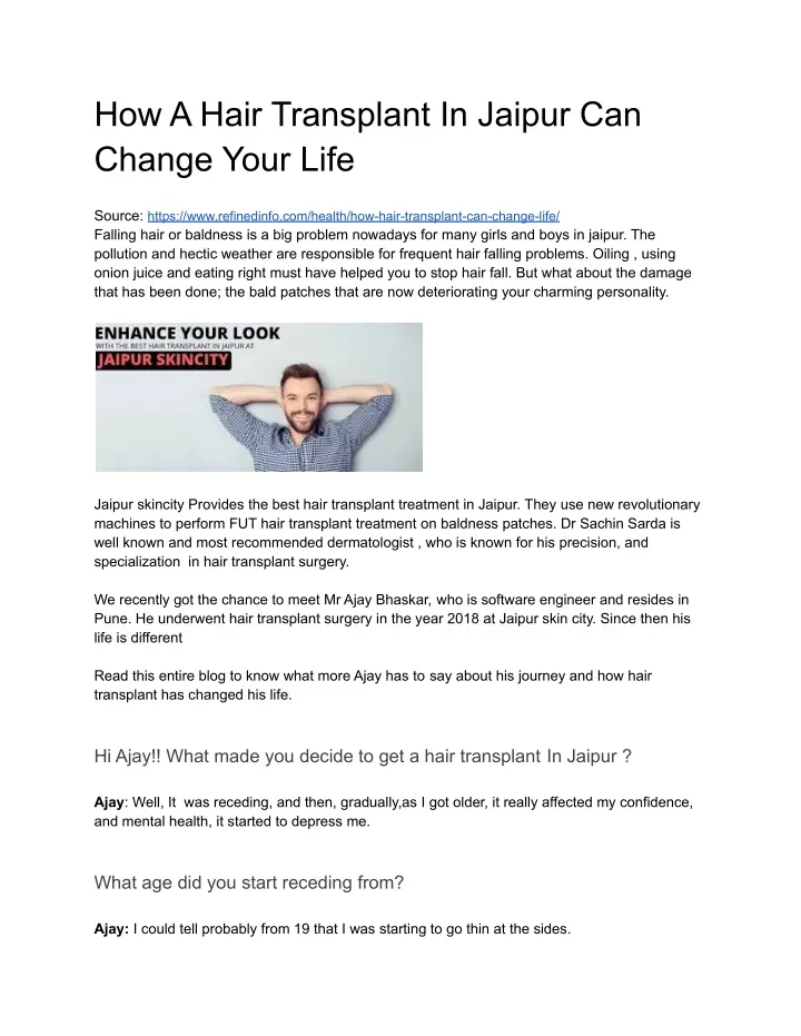 how a hair transplant in jaipur can change your