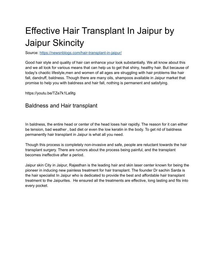 effective hair transplant in jaipur by jaipur