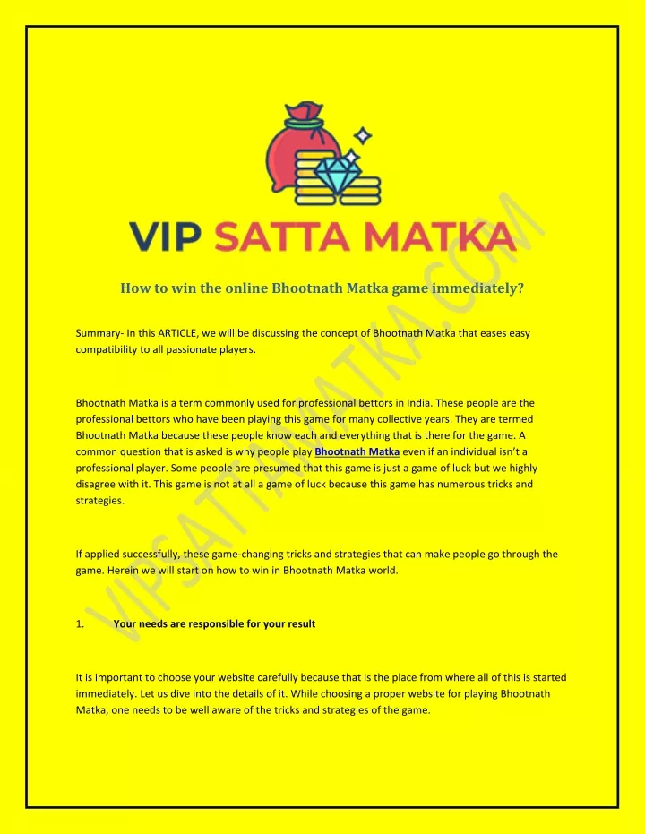 how to win the online bhootnath matka game