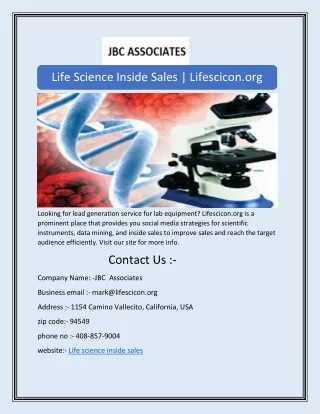 life science inside sales lifescicon org