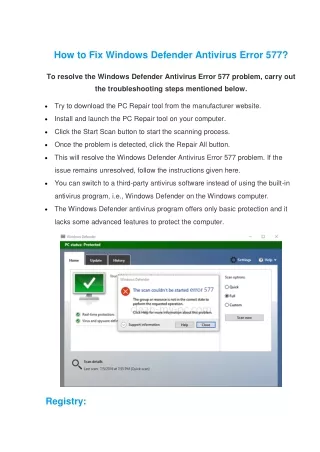 how to fix windows defender antivirus error 577