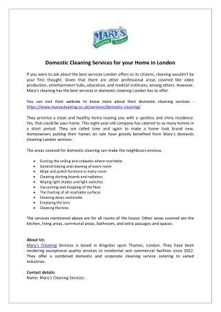 Domestic Cleaning Services for your Home in London