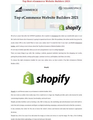Top Best eCommerce Website Builders 2021
