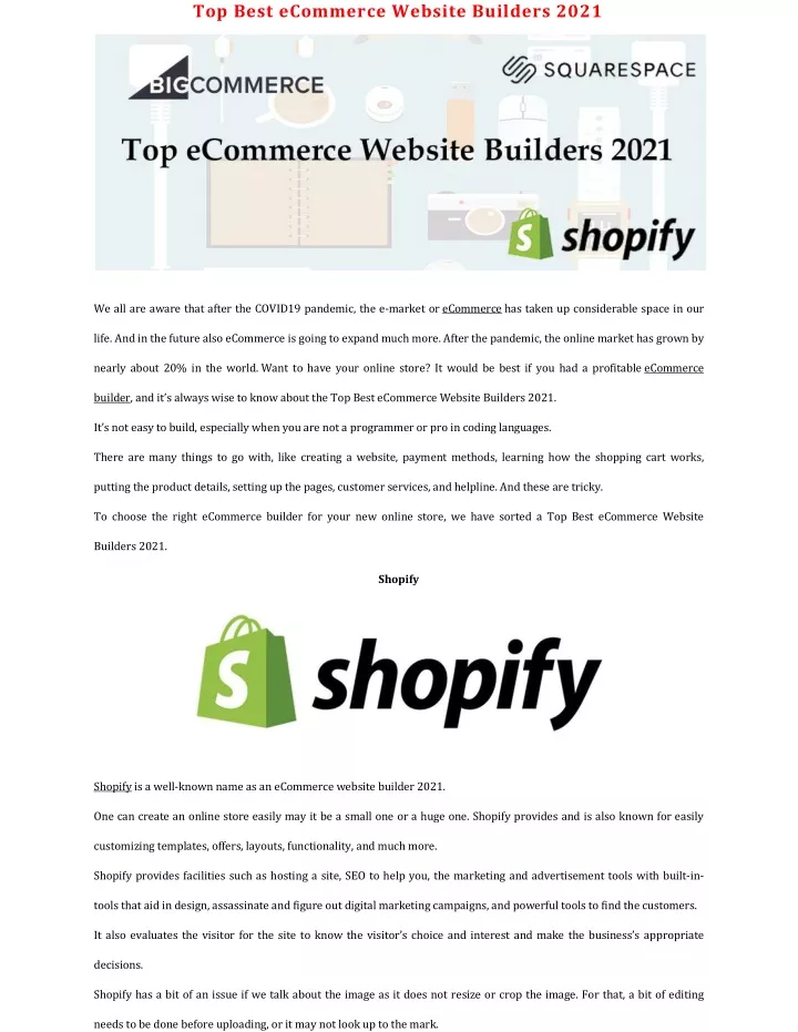 top best ecommerce website builders 2021