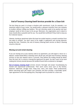 End of Tenancy Cleaning Ewell Services provide for a Clean Exit