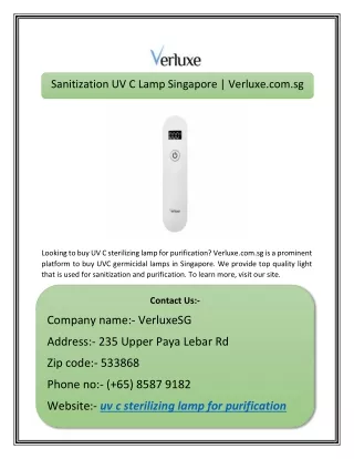 UV C Sterilizing Lamp for Purification | Verluxe.com.sg