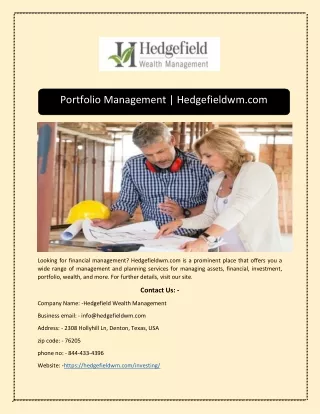 Portfolio Management | Hedgefieldwm.com