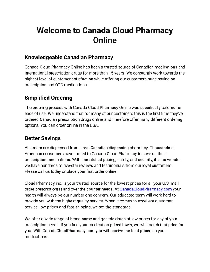 welcome to canada cloud pharmacy online