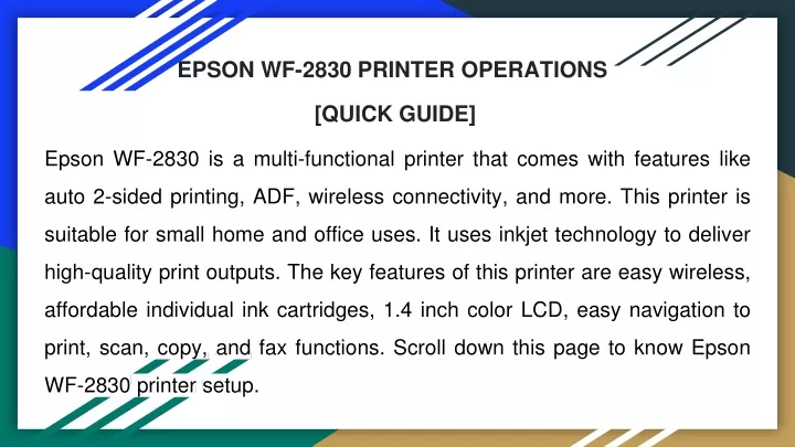 epson wf 2830 printer operations quick guide