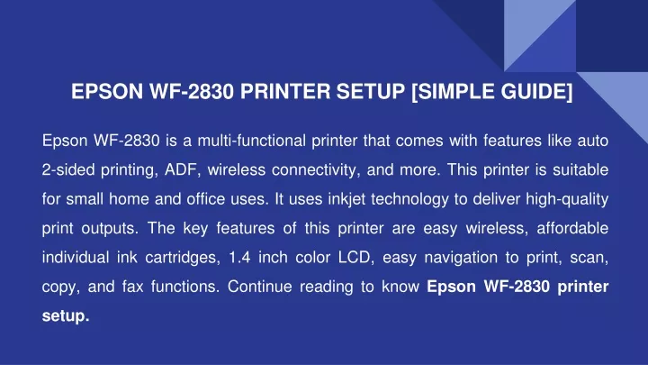 epson wf 2830 printer setup simple guide
