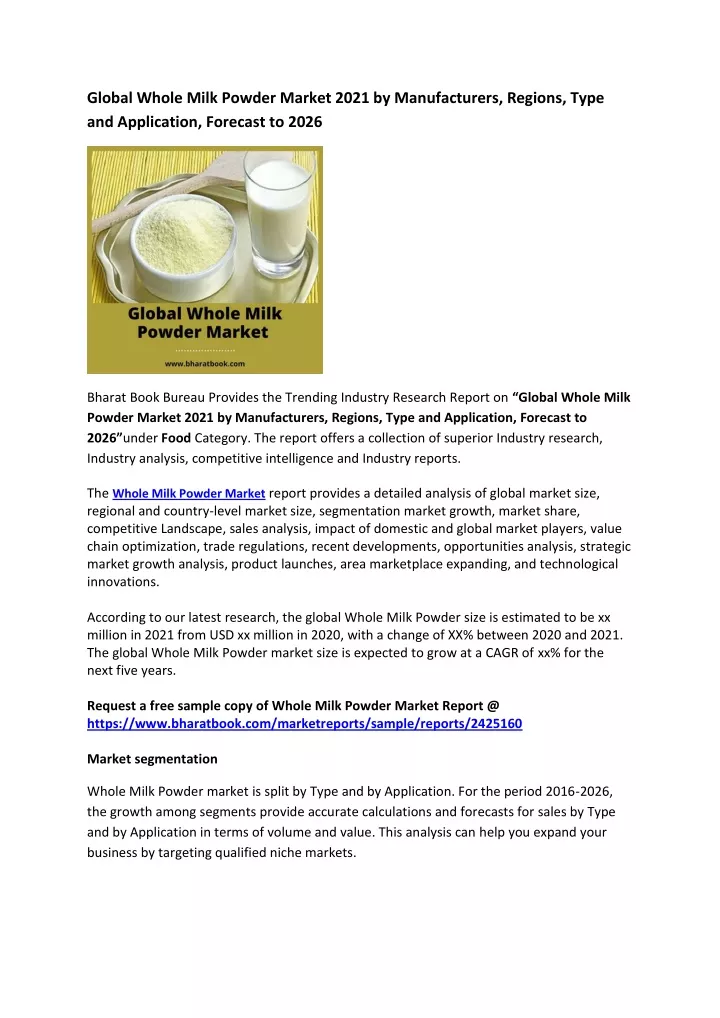 global whole milk powder market 2021