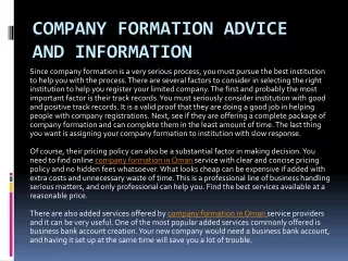 company formation advice and information