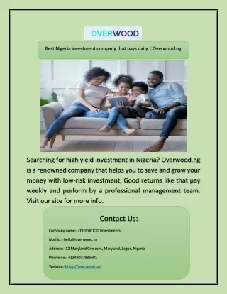 Best Nigeria investment company that pays daily | Overwood.ng
