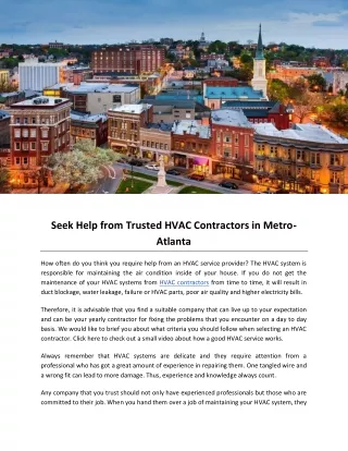 Seek Help from Trusted HVAC Contractors in Metro-Atlanta