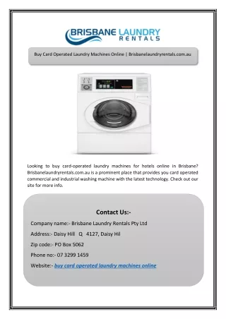 Buy Card Operated Laundry Machines Online | Brisbanelaundryrentals.com.au