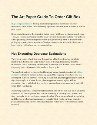 The Art Paper Guide To Select  A Gift Box