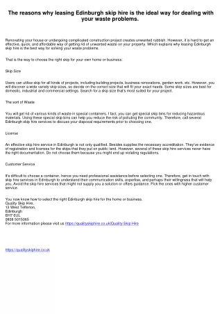 Exactly why leasing Edinburgh skip hire is the ideal way for solving your waste problems. 