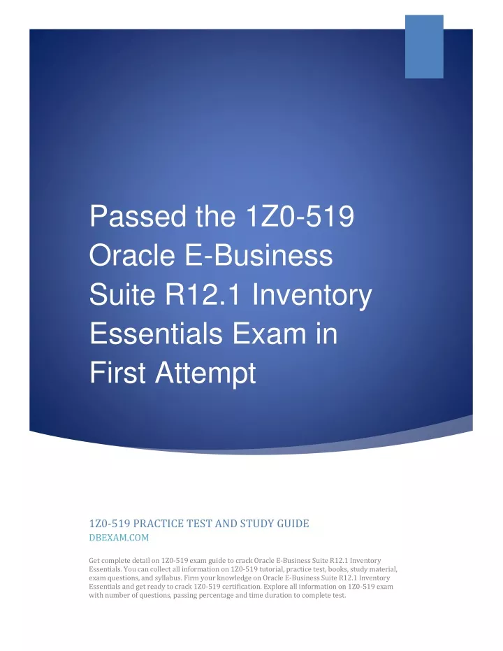 passed the 1z0 519 oracle e business suite