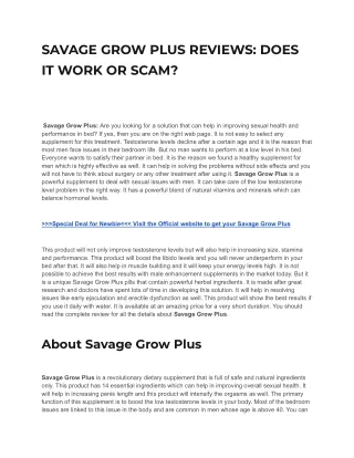 Savage Grow Plus Reviews- Does It Work Or Scam?