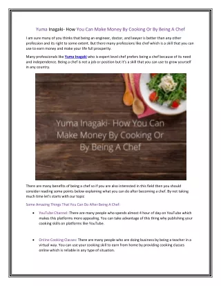 yuma inagaki how you can make money by cooking