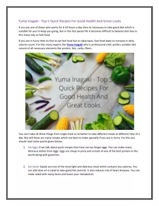 Yuma Inagaki - Top 5 Quick Recipes For Good Health And Great Looks